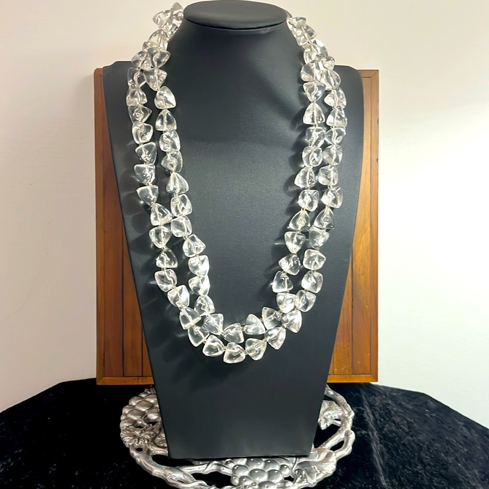 Trifari Vintage Double Strand Clear Bubble Beaded Necklace